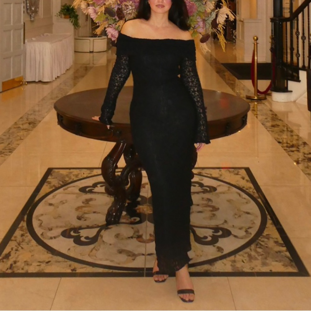 Zara Black Lace Off-Shoulder Dress